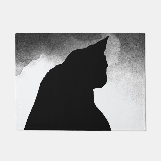 Schwarze Katze Silhouette Türmatte (Vorderseite)