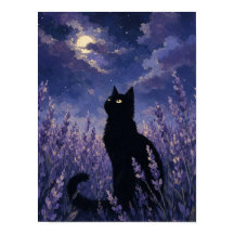 Schwarze Katze Silhouette Wandkunst — Lavendelfeld
