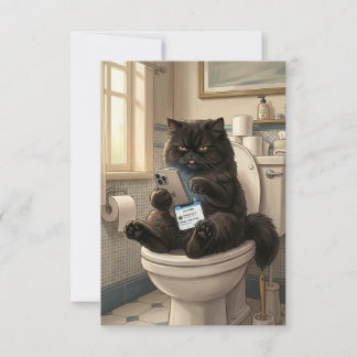 Schwarze Katze sitzt auf Toilette und benutzt Smar Dankeskarte