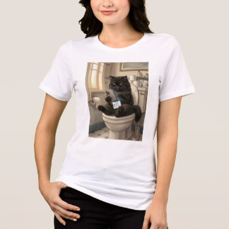 Schwarze Katze sitzt auf Toilette und benutzt Smar Tri-Blend Shirt