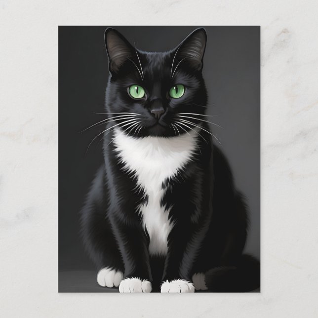 Schwarze Katze Smaragd Augen Postkarte (Vorderseite)