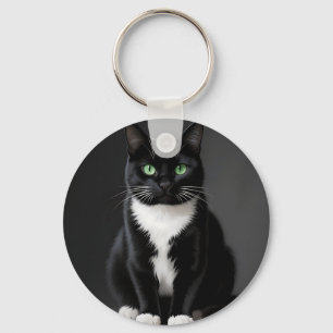 Schwarze Katze Smaragd Augen Schlüsselanhänger