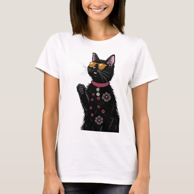 Schwarze Katze Sommer lustiges Katzengeschenk für  T-Shirt (Vorderseite)