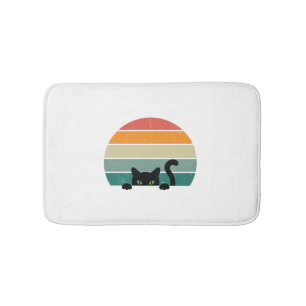 Schwarze Katze späht Sonnenuntergang Vintage 3 Badematte