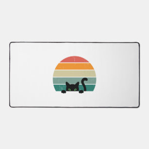 Schwarze Katze späht Sonnenuntergang Vintage 3 Schreibtischunterlage