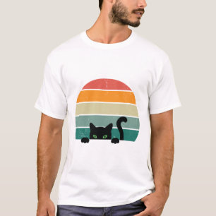 Schwarze Katze späht Sonnenuntergang Vintage 3 T-Shirt