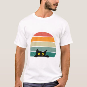 Schwarze Katze späht Sonnenuntergang Vintage 4 T-Shirt