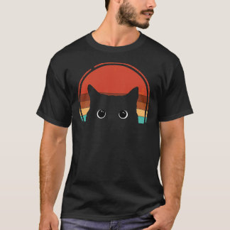 Schwarze Katze späht Sonnenuntergang Vintage Essen T-Shirt