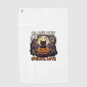 Schwarze Katze Spezielle Liebe Halloween Kürbis Vo Golfhandtuch