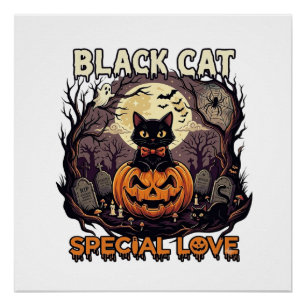 Schwarze Katze Spezielle Liebe Halloween Kürbis Vo Poster