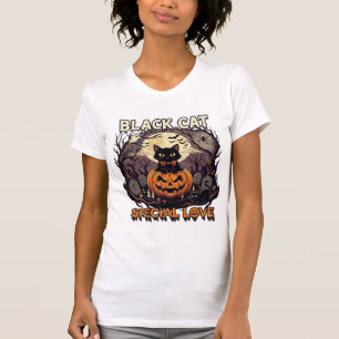 Schwarze Katze Spezielle Liebe Halloween Kürbis Vo T-Shirt