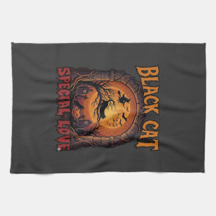 Schwarze Katze Spezielle Liebe Halloween Mond Hexe Geschirrtuch