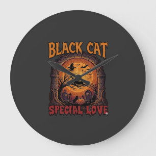 Schwarze Katze Spezielle Liebe Halloween Mond Hexe Große Wanduhr
