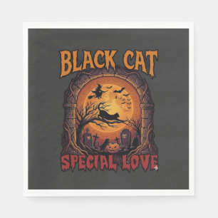 Schwarze Katze Spezielle Liebe Halloween Mond Hexe Serviette