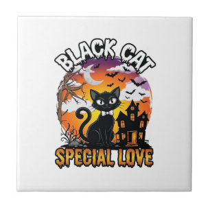Schwarze Katze Spezielle Liebe Halloween Spukhaus  Fliese