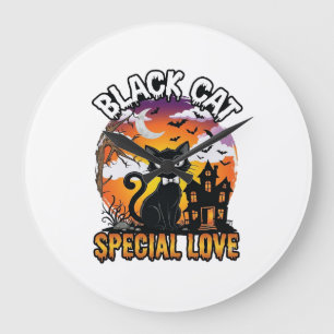 Schwarze Katze Spezielle Liebe Halloween Spukhaus  Große Wanduhr