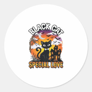Schwarze Katze Spezielle Liebe Halloween Spukhaus  Runder Aufkleber