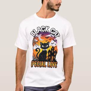 Schwarze Katze Spezielle Liebe Halloween Spukhaus T-Shirt