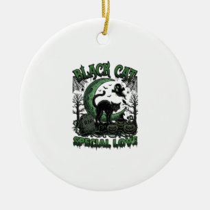 Schwarze Katze Spezielle Liebe Haloween Halbmond G Keramik Ornament