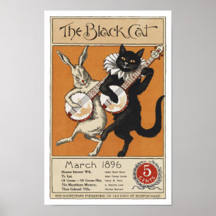 Schwarze Katze spielt Banjo, unbekannter Künstler Poster