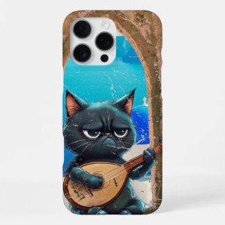 Schwarze Katze spielt Bouzouki-Spieler-Geschenk iPhone 16 Pro Max Hülle