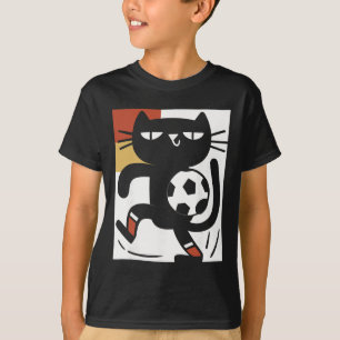Schwarze Katze spielt Fußball lustige Fußball Cart T-Shirt