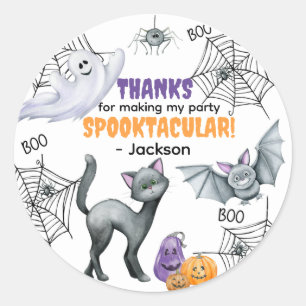 Schwarze Katze Spinnennetz & Geister Halloween Runder Aufkleber