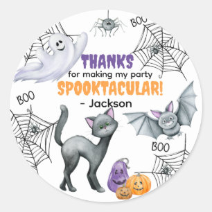 Schwarze Katze Spinnennetz & Geister Halloween Runder Aufkleber