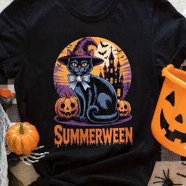 Schwarze Katze Spooky Niedliche Kunst Summerween T-Shirt