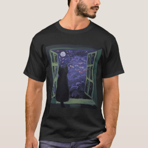 Schwarze Katze starrt in den Fischhorizont T-Shirt