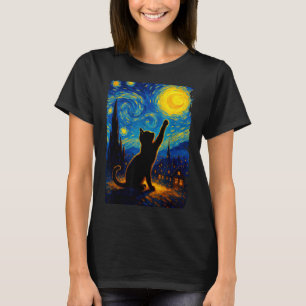 Schwarze Katze Sternennacht Van Gogh Katze Katzenm T-Shirt
