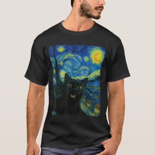 Schwarze Katze Sternennacht Van Gogh Katze Selfie T-Shirt