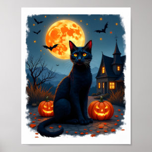 Schwarze Katze Sternennacht Van Gogh Kürbisse Fled Poster