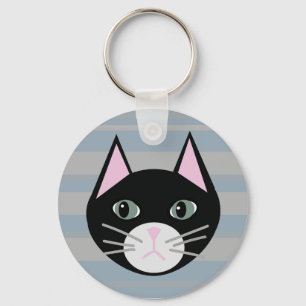Schwarze Katze, Streifen Schlüsselanhänger