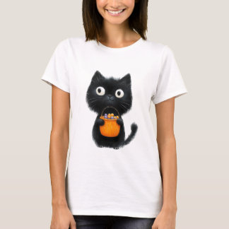 Schwarze Katze Süßes oder Saures Halloween T-Shirt