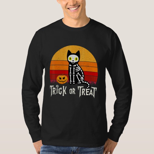 Schwarze Katze Süßes oder Saures T-Shirt (Vorderseite)