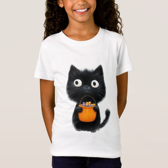 Schwarze Katze Süßigkeiten oder Saures Halloween K T-Shirt (Vorderseite)