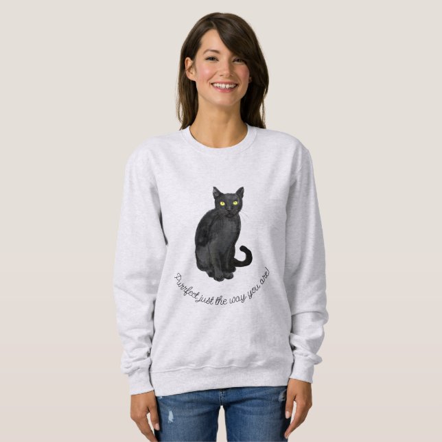 Schwarze Katze Sweatshirt (Vorne ganz)