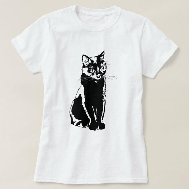 Schwarze Katze T-Shirt (Design vorne)