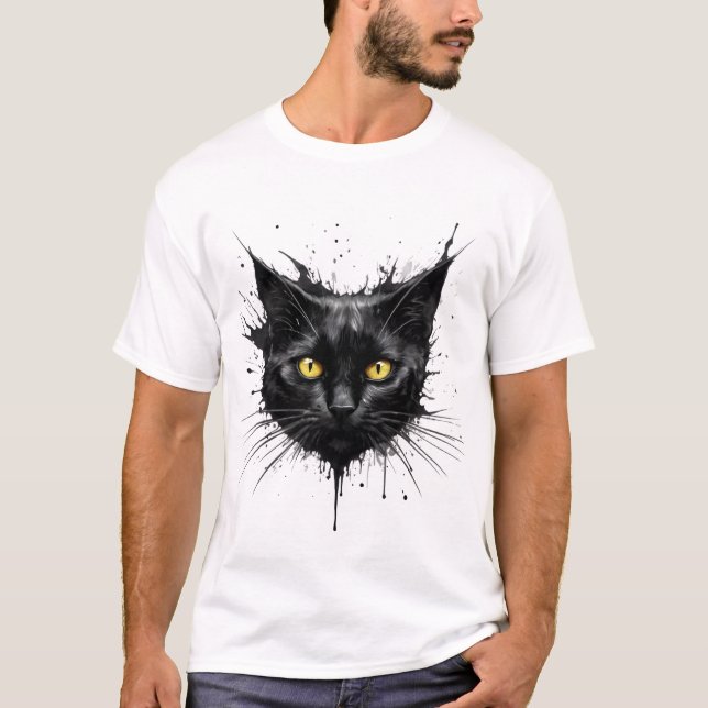 Schwarze Katze T-Shirt (Vorderseite)