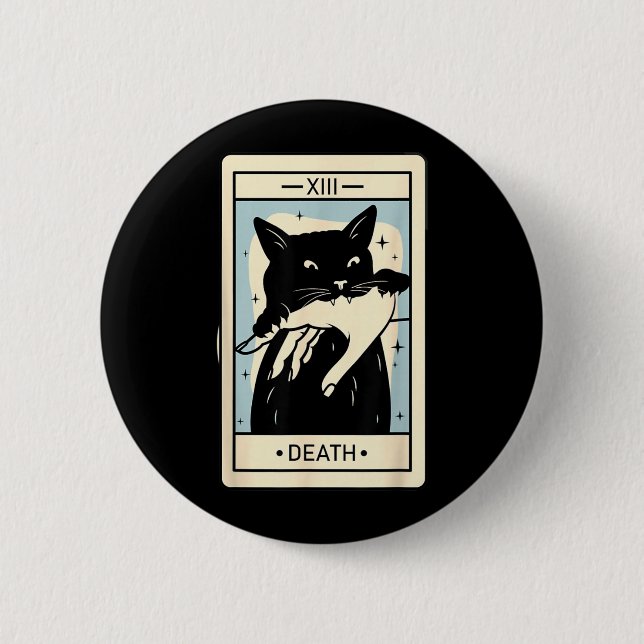 Schwarze Katze Tarot Tod Halloween Hexenkatze Lieb Button (Vorderseite)