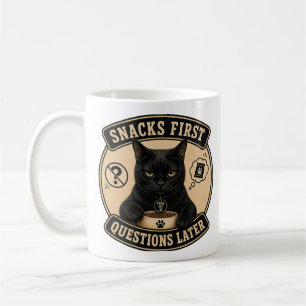 Schwarze Katze Tasse Snacks zuerst, Fragen späte
