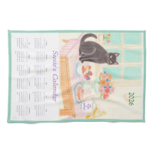Schwarze Katze & Teeparty-Küchentuch-Kalender