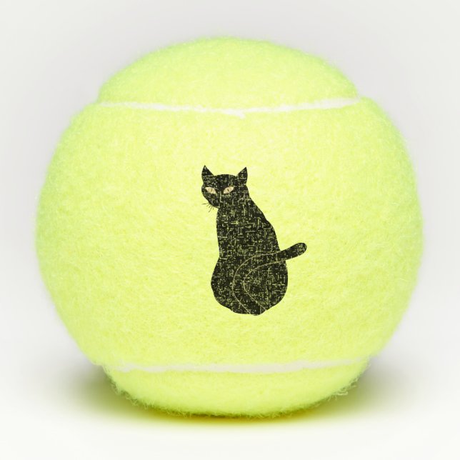 Schwarze Katze - Tennisbälle (Vorderseite)