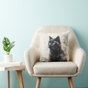 Schwarze Katze Tier-Tusche-Malerei Kissen