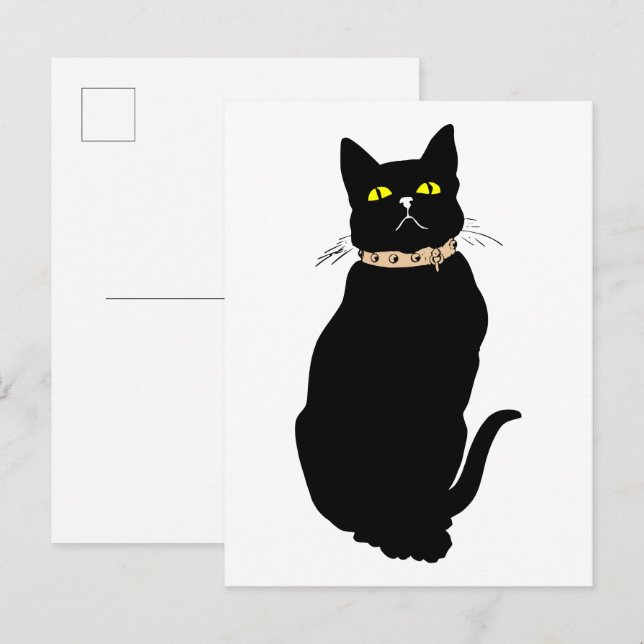 Schwarze Katze, Tierillustration Postkarte (Vorne/Hinten)