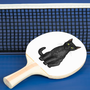 Schwarze Katze Tischtennis Schläger