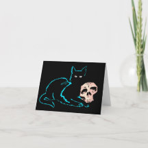 Schwarze Katze & Totenkopf Halloween-Leerkarte