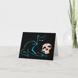 Schwarze Katze & Totenkopf Halloween-Leerkarte Dankeskarte
