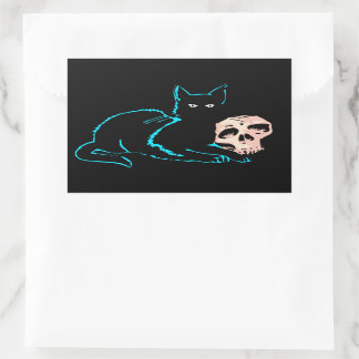 Schwarze Katze & Totenkopf Halloween-Leerkarte Rechteckiger Aufkleber